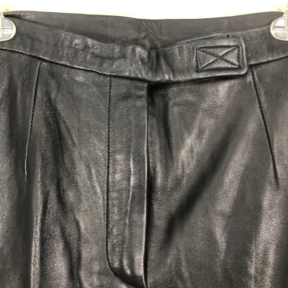 Vintage Jacqueline Ferrar Black Leather Pants SZ 10 High Rise Unhemmed Straight - Picture 8 of 8